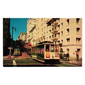 San Francisco Cable Car Trolly Vintage Postcard Powell Market Hills Street Scene